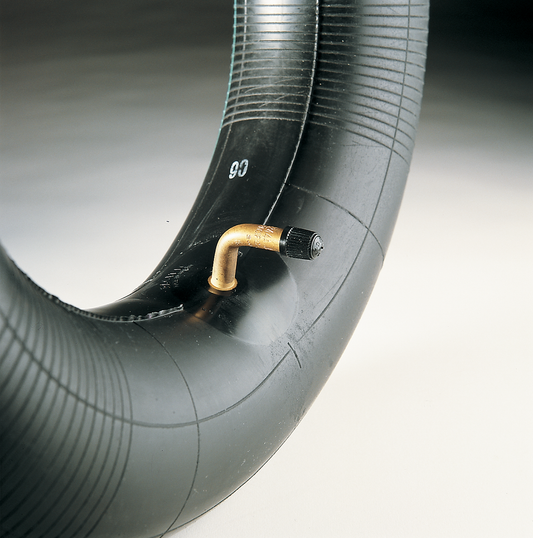 IRC T20010 10-inch motorcycle inner tube with 90° metal valve, featuring durable rubber and secure valve fitting.