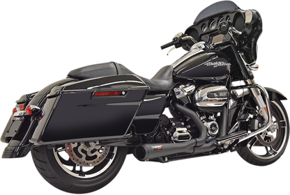 Black Bassani Xhaust Short 2:1 exhaust for FL motorcycle, showcasing the sleek exhaust system with polished metal finish.