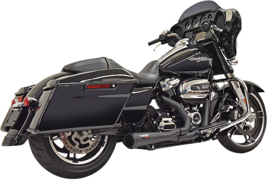 Black Bassani Xhaust Short 2:1 exhaust for FL motorcycle, showcasing the sleek exhaust system with polished metal finish.