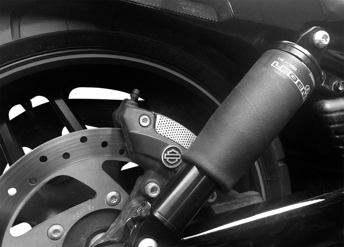 Legend Suspension Air-A V-Rod adjustable air suspension in black, designed for V-Rod motorcycles, part number 1311-0109.