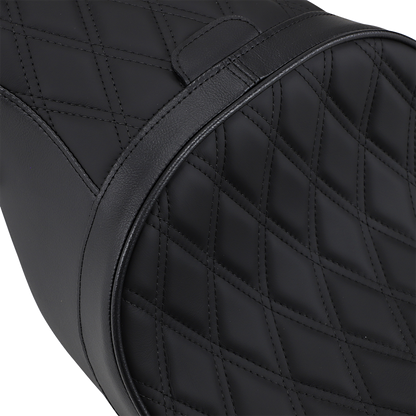 Low forward touring seat by Drag Specialties Seats for Harley FL '08-'24, featuring double diamond stitching and ergonomic design.