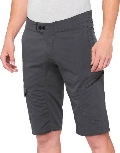 Bill's Exhausts 100% Ridecamp Shorts in charcoal, US 32, featuring lightweight fabric and casual fit for outdoor activities.