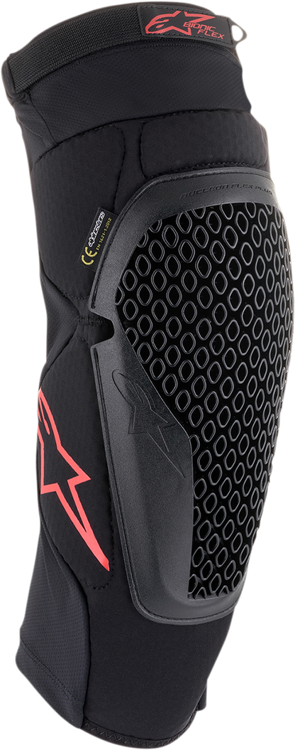 Alpinestars Bionic Flex knee protectors in size L/XL, black and gray sports gear with adjustable straps and protective padding.
