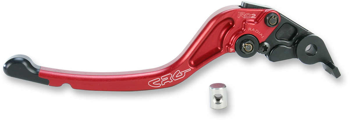 CRG RC2 standard brake lever in red, motorcycle brake lever with ergonomic design and polished finish.