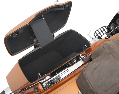 Black saddlebag lining kit for FL 2014-2022 motorcycles by Drag Specialties Seats, shown in the image.