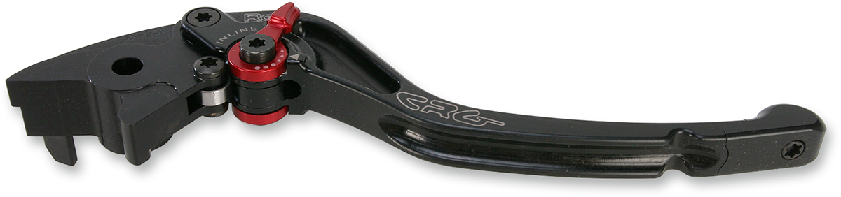 CRG RC2 standard brake lever in black aluminum with replaceable Delrin tips, designed for high-performance motorcycle braking systems.
