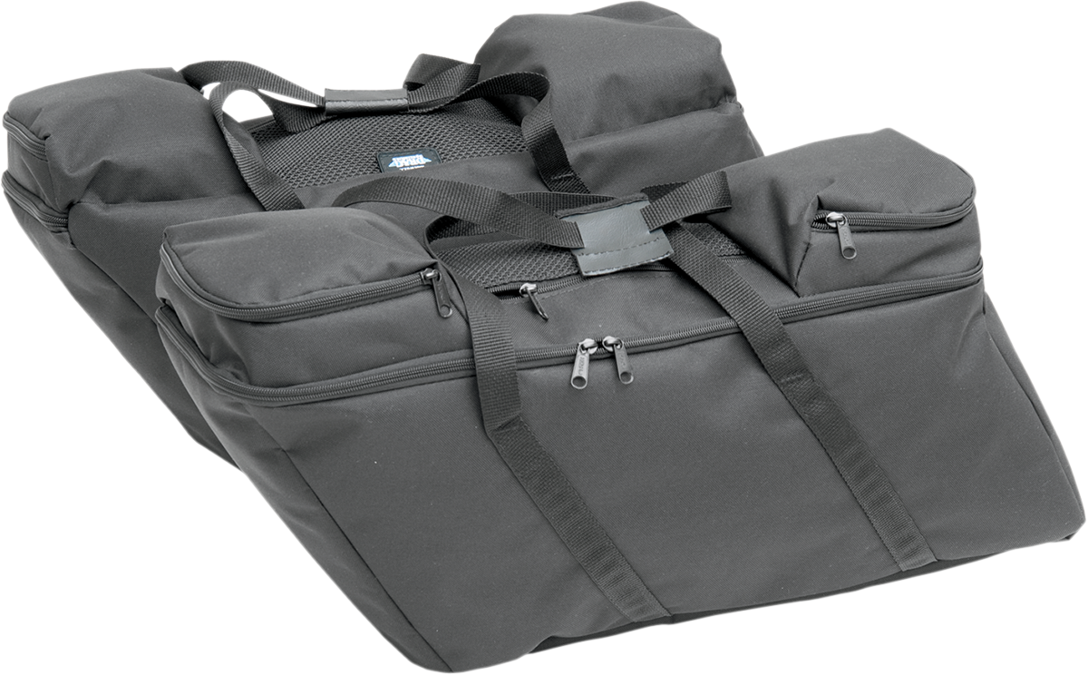 Drag Specialties Seats saddlebag liners for Harley FL 1993-2013, durable black interior with branding details.