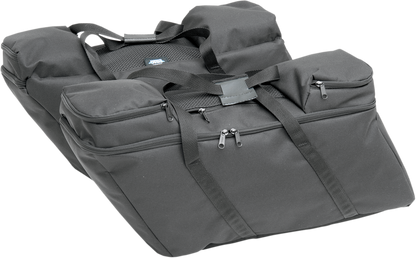 Drag Specialties Seats saddlebag liners for Harley FL 1993-2013, durable black interior with branding details.