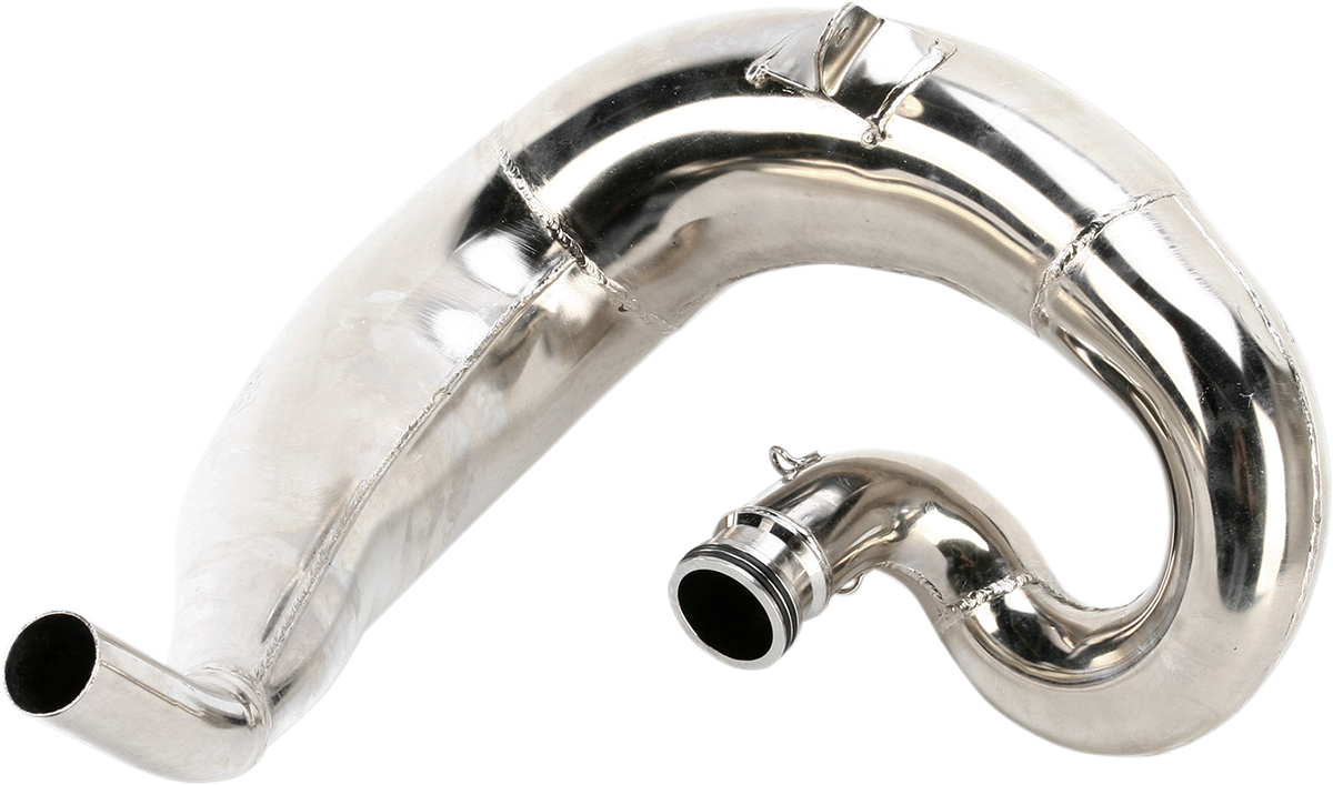 FMF Fatty Pipe 025130 motorcycle exhaust showcasing its high-performance design and shiny metal finish.