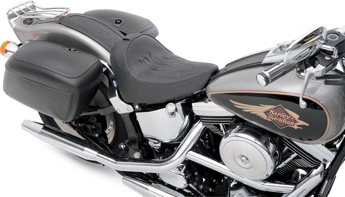Drag Specialties Seats fender skin with flame-stitched automotive-grade vinyl, designed for custom motorcycle seats.