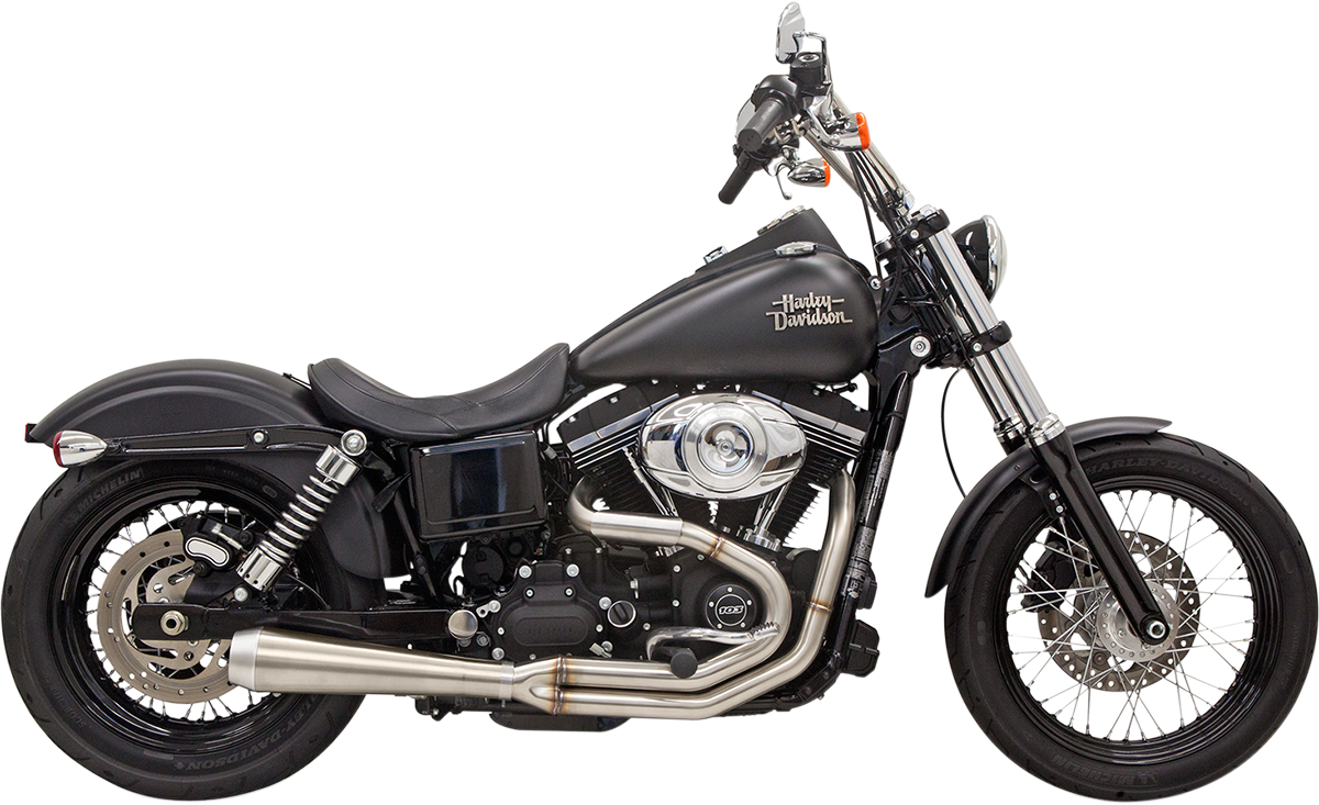 BASSANI XHAUST Road Rage 3 stainless steel exhaust for Harley-Davidson Dyna 1991-2017, part #1D1SS, with visible chrome finish and design details.