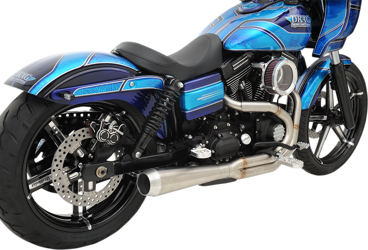 Stainless steel BASSANI XHAUST Road Rage 3 exhaust for Harley-Davidson Dyna 1991-2017, part #1D1SS, shown from side view.