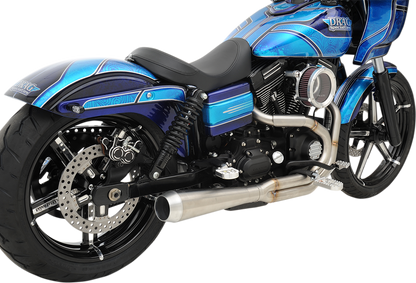 Stainless steel BASSANI XHAUST Road Rage 3 exhaust for Harley-Davidson Dyna 1991-2017, part #1D1SS, shown from side view.