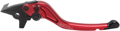 CRG RC2 standard brake lever in red, designed for motorcycle racing, showing the sleek, ergonomic handle and mounting point.