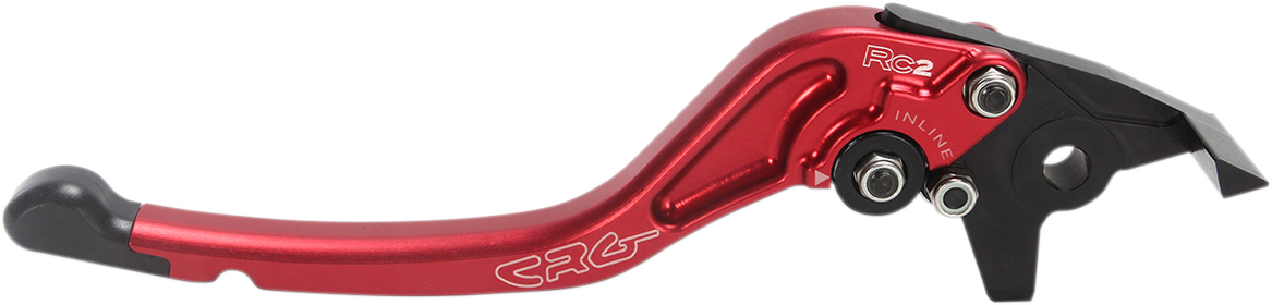 Red CRG RC2 Standard Brake Lever with ergonomic design and black mounting hardware, suitable for motorcycle brake systems.