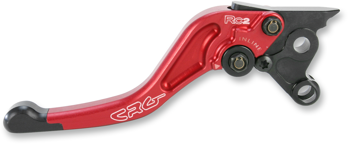 CRG RC2 Shorty Brake Lever in red, motorcycle brake lever with ergonomic design and branding, part number 2AB-521B-H-R.