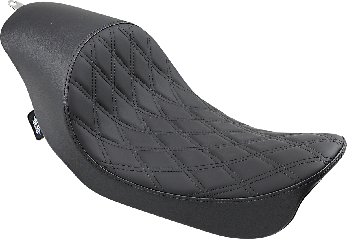 Drag Specialties 3/4 solo seat with low diamond stitch for Harley FXD/FLD models 2006-2017, motorcycle seat replacement.