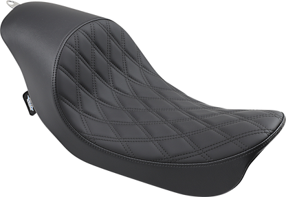 Drag Specialties 3/4 solo seat with low diamond stitch for Harley FXD/FLD models 2006-2017, motorcycle seat replacement.