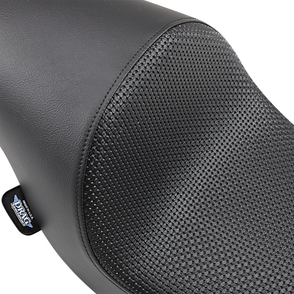 Drag Specialties 3/4 solo motorcycle seat with basketweave finish for FXD/FLD Harley models, low-profile design, part 0803-0545.