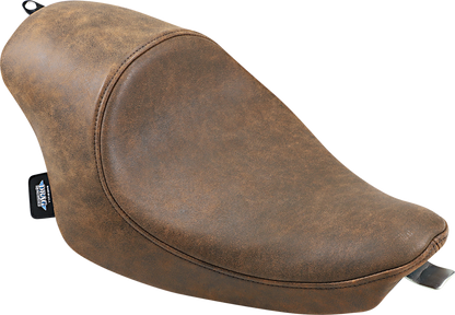 Brown distressed 3/4 solo seat for Harley XL models by Drag Specialties, vintage-style motorcycle seat, part #0804-0747.