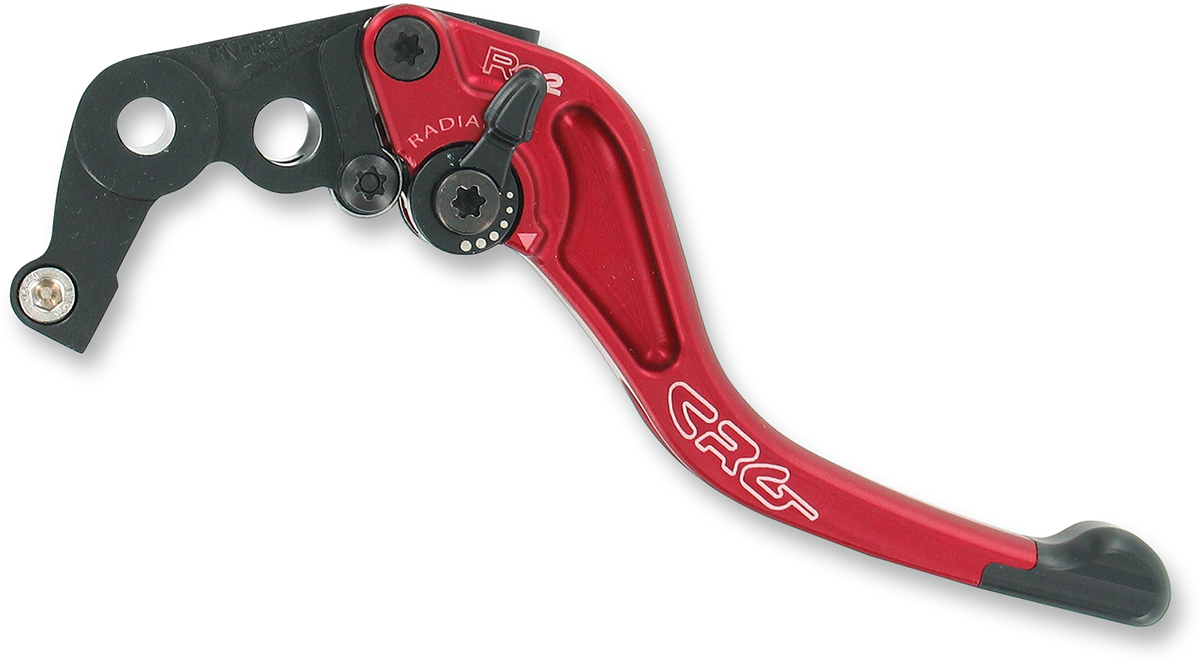 CRG RC2 Shorty brake lever in red for motorcycle, showcasing compact design and ergonomic grip.