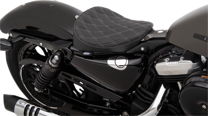 Drag Specialties Bobber Solo Seat with Double Diamond Silver Stitch for Harley-Davidson XL 2010-2022 motorcycle in black leather