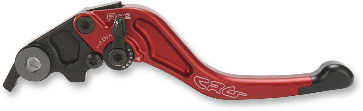 CRG RC2 Shorty Brake Lever in red, lightweight motorcycle brake component with ergonomic design and branding details.