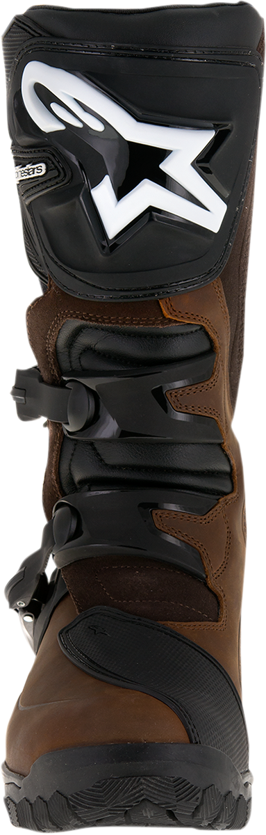 Alpinestars Corozal Adventure Drystar® oiled leather boots in brown, US size 9, with rugged design and sturdy construction.