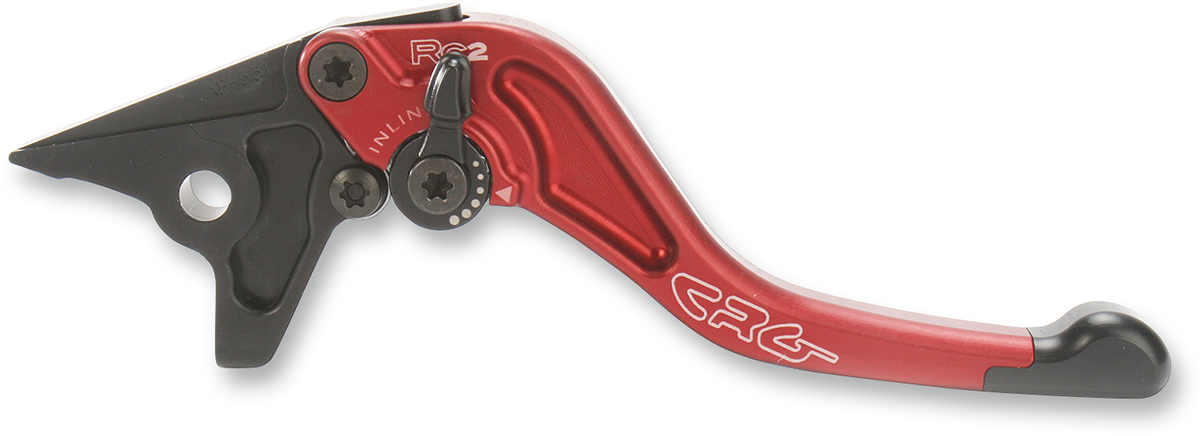 CRG RC2 Shorty Brake Lever in red, motorcycle brake lever with ergonomic design and branding visible.