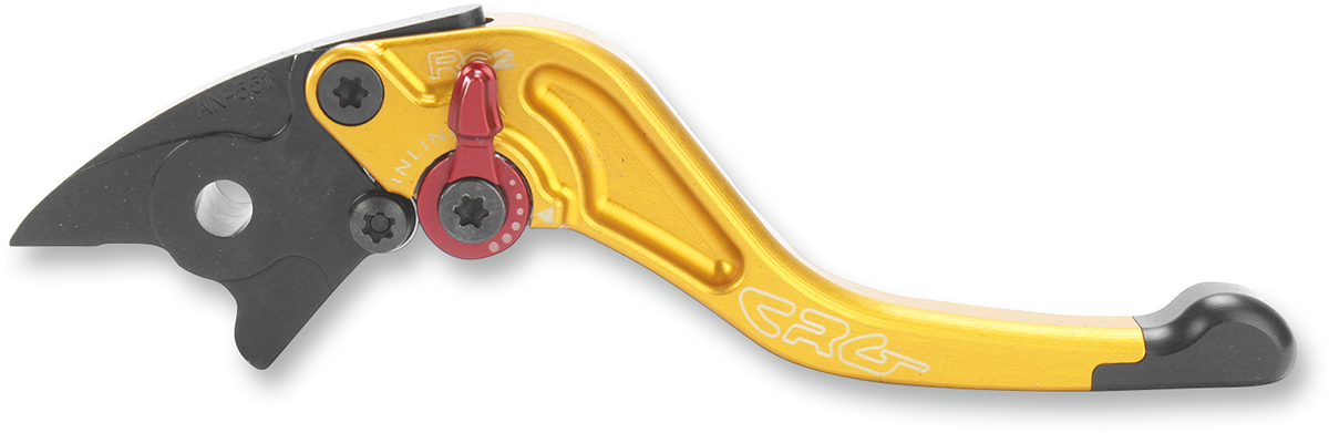 CRG RC2 Shorty brake lever in gold with 2AN-551-H-G model number, showing a close-up view of the motorcycle brake lever.
