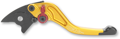 CRG RC2 Shorty brake lever in gold with 2AN-551-H-G model number, showing a close-up view of the motorcycle brake lever.
