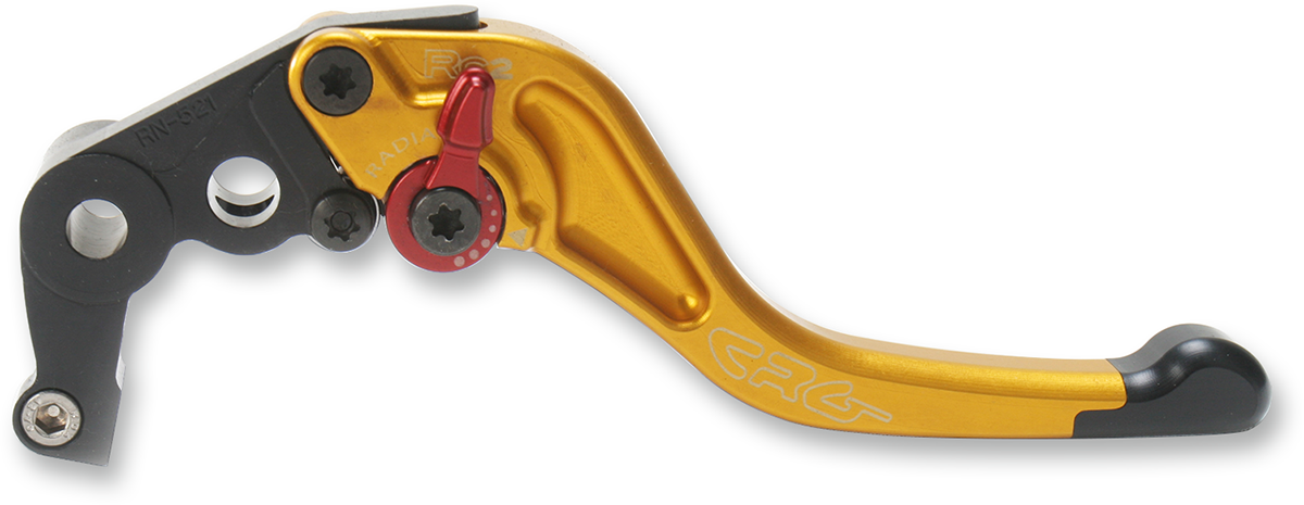 CRG RC2 Shorty brake lever in gold, precision machined from 6061-T6 aluminum, designed for motorcycle braking systems.