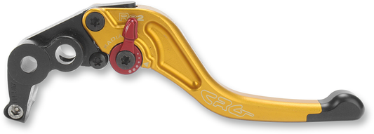 CRG RC2 Shorty Brake Lever in gold, lightweight motorcycle brake lever with ergonomic design and branding details.