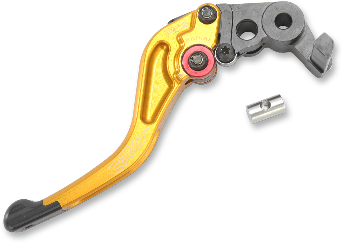 CRG RC2 Shorty brake lever in gold, 2RN-511-H-G, featuring a compact design and ergonomic shape for motorcycle braking.