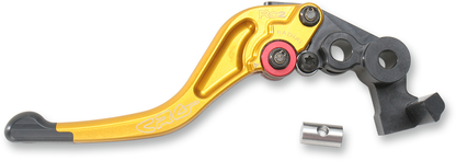 CRG RC2 Shorty brake lever in gold for motorcycle, featuring a compact design and ergonomic grip.