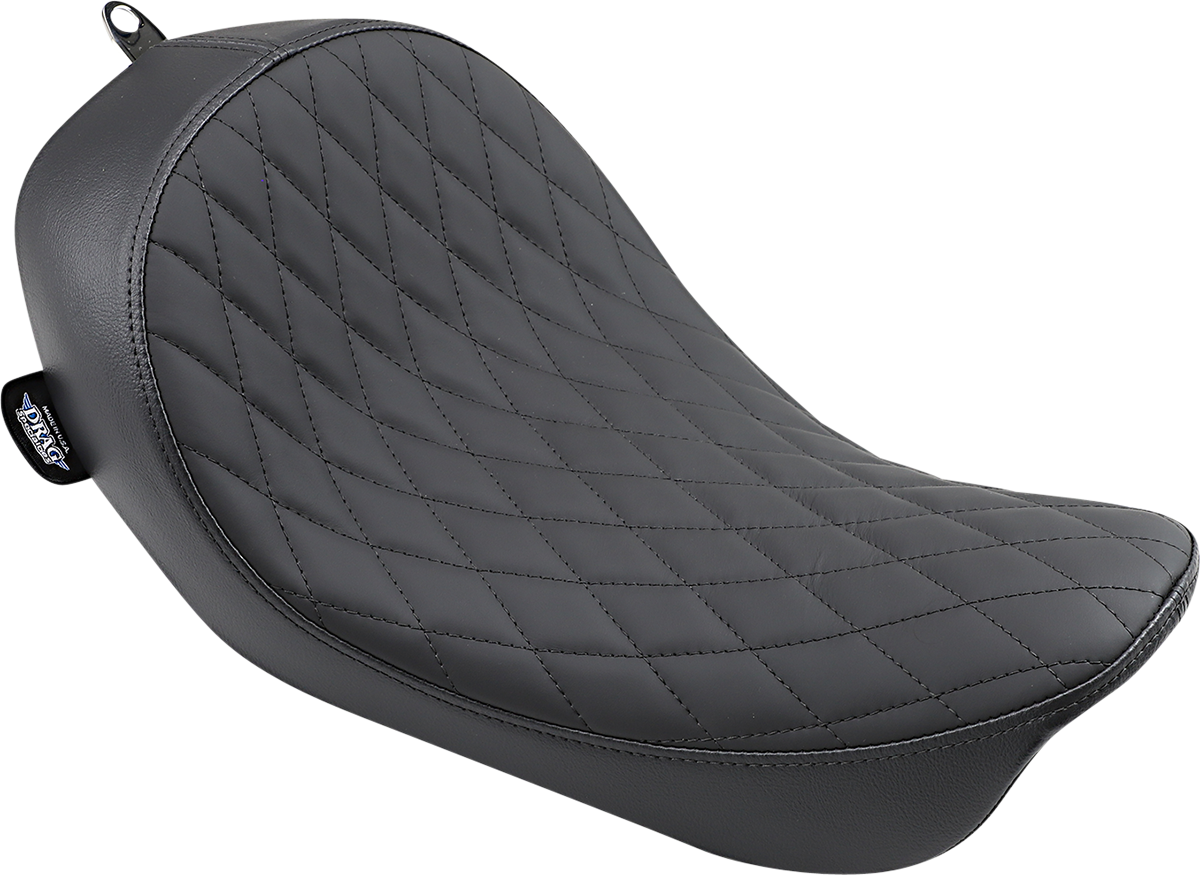 Black low solo seat with diamond stitch pattern for FXD/FLD motorcycles by Drag Specialties Seats, model 0803-0547.