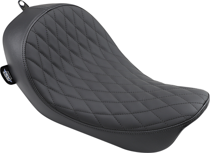 Black low solo seat with diamond stitch pattern for FXD/FLD motorcycles by Drag Specialties Seats, model 0803-0547.