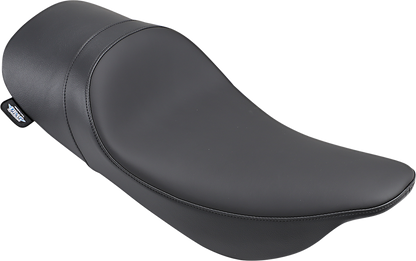 Low profile solo motorcycle seat by Drag Specialties for Harley FLHR models from 1997 to 2007, featuring sleek design.