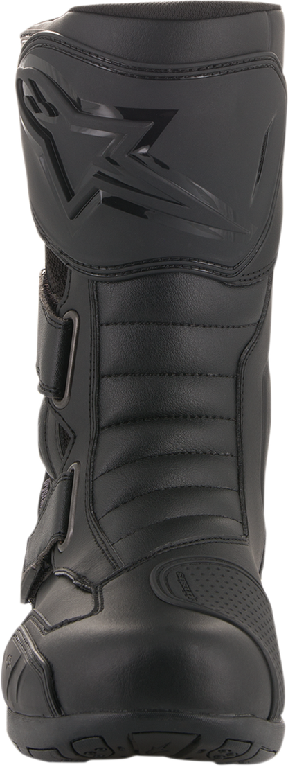 Alpinestars Radon Drystar motorcycle boots in black, US 9, featuring protective design and durable construction for riding.