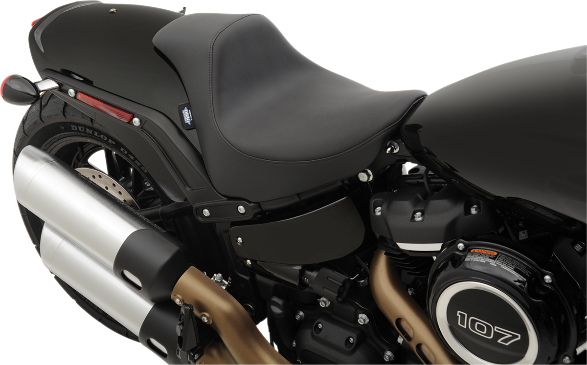 EZ-Solo seat for FXFB/S Harley Davidson by Drag Specialties, smooth solar-reflective leather motorcycle seat with ergonomic design.
