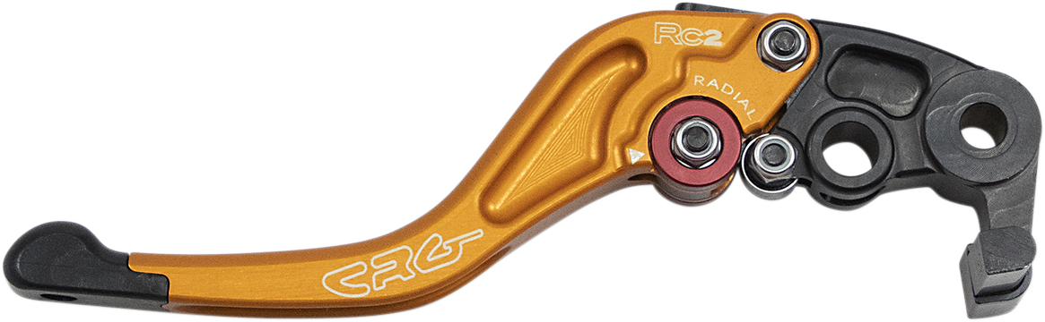 CRG RC2 Shorty Brake Lever in gold, motorcycle brake lever with compact design and ergonomic grip, part number 2RN-531-H-G