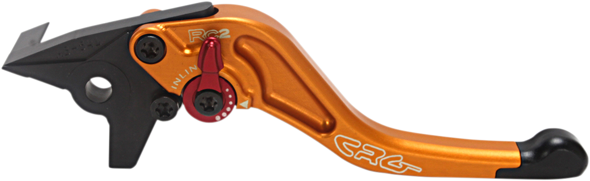 CRG RC2 Shorty brake lever in gold, motorcycle part with ergonomic design and branded CRG logo visible on the lever