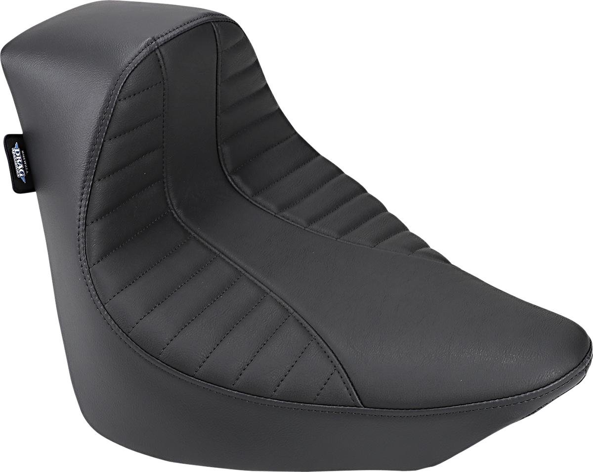 EZ-Solo seat with Scorpion stitch in vinyl by Drag Specialties Seats for Harley FL/FX 2018-2022, shown in black with textured surface.