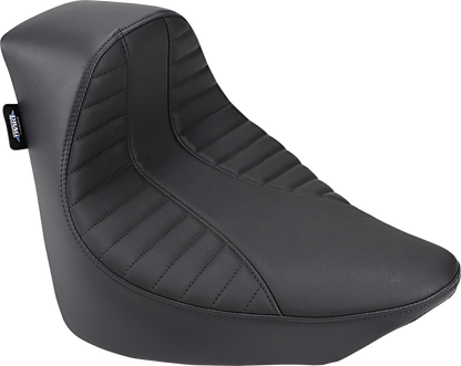 EZ-Solo seat with Scorpion stitch in vinyl by Drag Specialties Seats for Harley FL/FX 2018-2022, shown in black with textured surface.