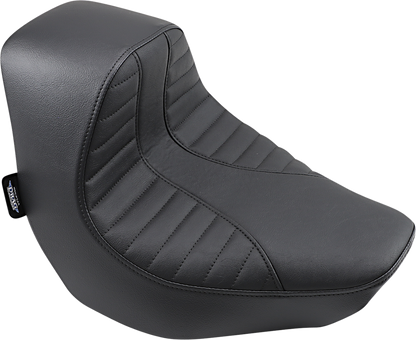 Drag Specialties EZ-Solo seat with Scorpion stitch on 2018-2020 FXBR/S motorcycle, showing detailed black leather seat with stitching