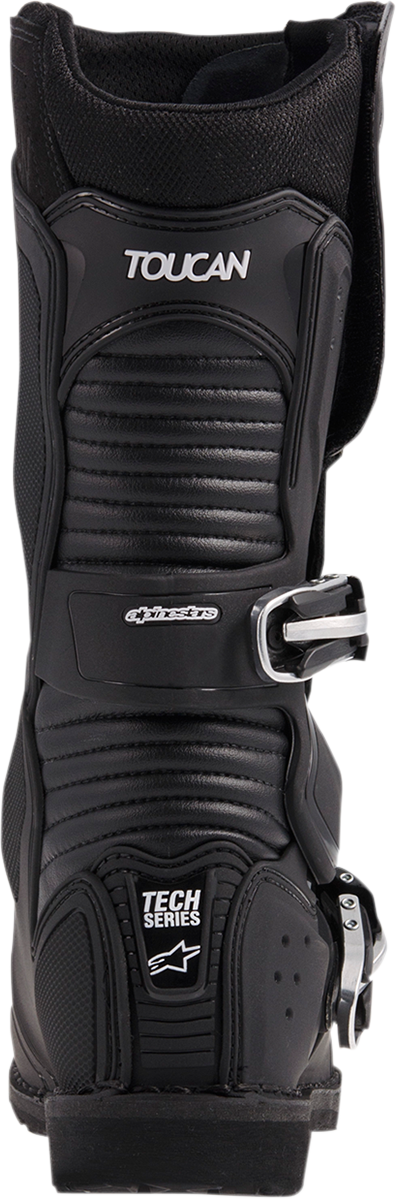 Alpinestars Toucan Gore-Tex boots in black, US Size 11, showing the waterproof motorcycle footwear with sturdy design and branding.