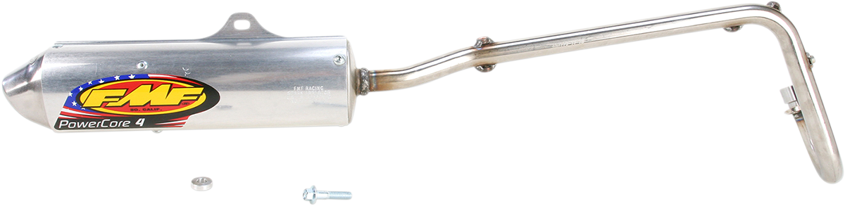 FMF Powercore 4 exhaust part 044157 installed on a 4-stroke motorcycle, showing the sleek, high-performance exhaust system.