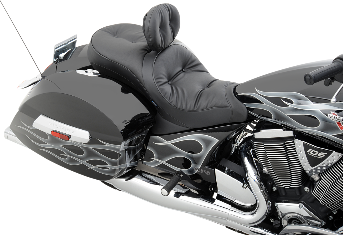 Black low-profile touring seat pillow by Drag Specialties Seats for Victory motorcycles, model 0810-1542, 2010-2015.