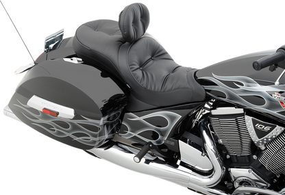 Black low-profile touring seat pillow by Drag Specialties Seats for Victory motorcycles, model 0810-1542, 2010-2015.