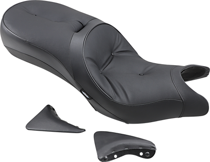 Black low-profile touring seat pillow for Victory motorcycles, manufactured by Drag Specialties Seats, for models 2010-2015.